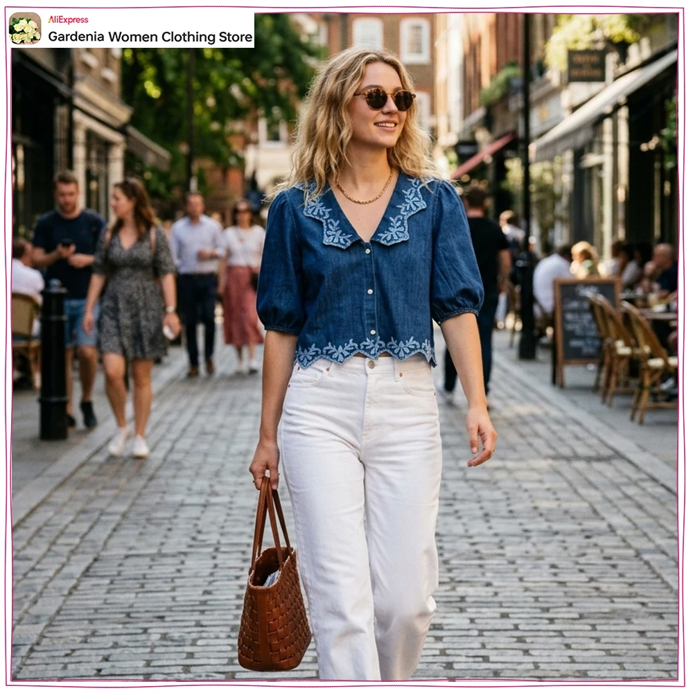 Stylish Ethnic Style Embroidered Denim Shirts for Women New in Summer Lapel Collar and Short Puff Sleeves Cowgirls Casual Shirts
Stylish Ethnic Style Embroidered Denim Shirts for Women New in Summer Lapel Collar and Short Puff Sleeves Cowgirls Casual Shirts