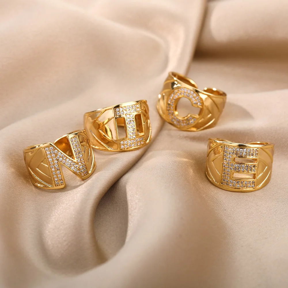 3Pcs 18K gold-plated 26 English letter ring with diamond adjustable opening ring jewelry
3Pcs 18K gold-plated 26 English letter ring with diamond adjustable opening ring jewelry