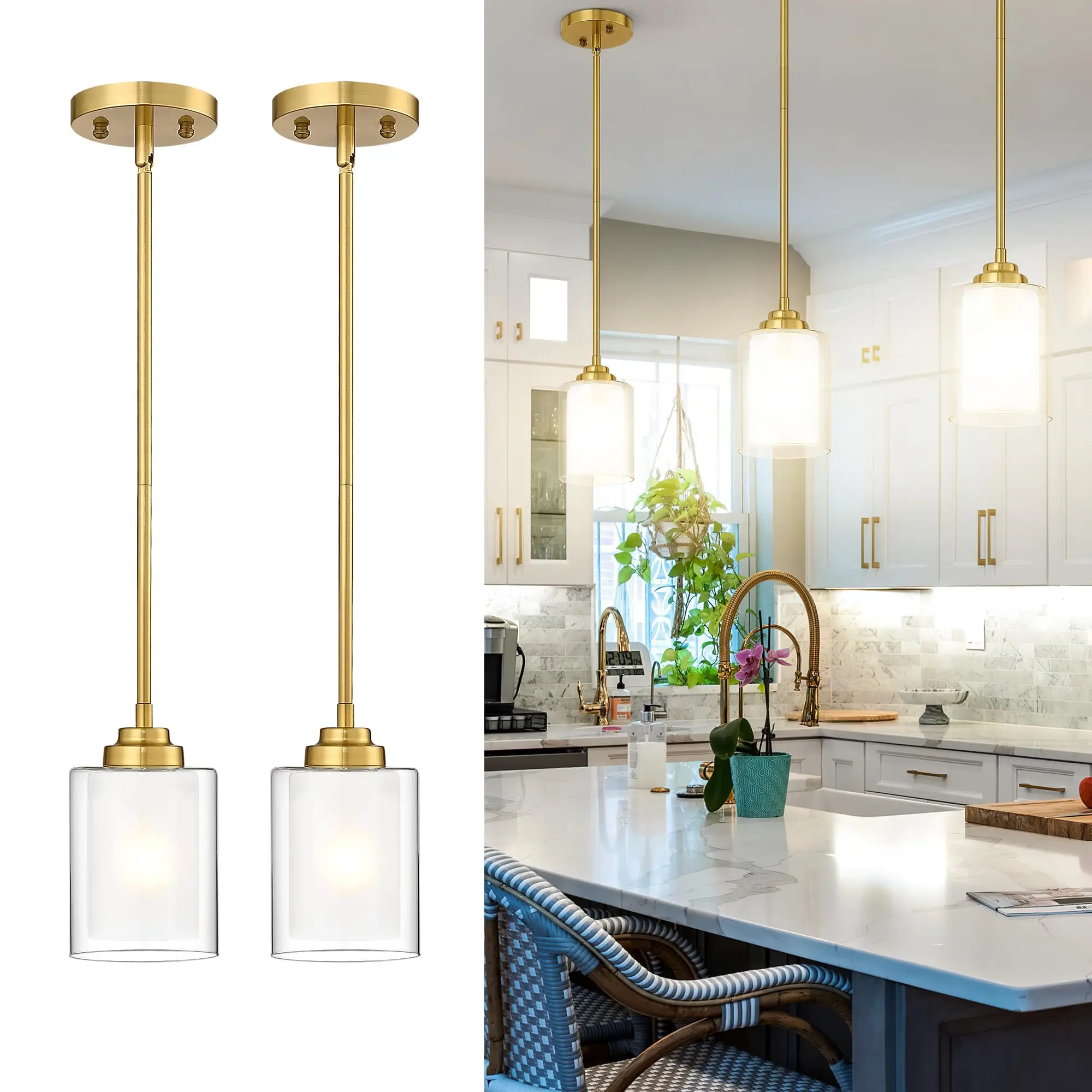 2 pieces Modern Pendant Light,Brushed Gold Modern Pendant Light for Kitchen Island,Hanging Ceiling Light Fixture
2 pieces Modern Pendant Light,Brushed Gold Modern Pendant Light for Kitchen Island,Hanging Ceiling Light Fixture