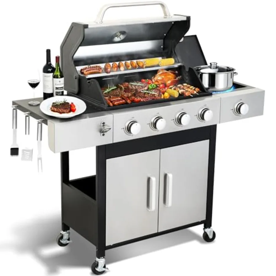 4 Burner Propane Gas BBQ Grill with Side Burner - 46890 BTU Output Stainless Steel Grill with Enameled Cast Iron Cooking Grid a
4 Burner Propane Gas BBQ Grill with Side Burner - 46890 BTU Output Stainless Steel Grill with Enameled Cast Iron Cooking Grid a