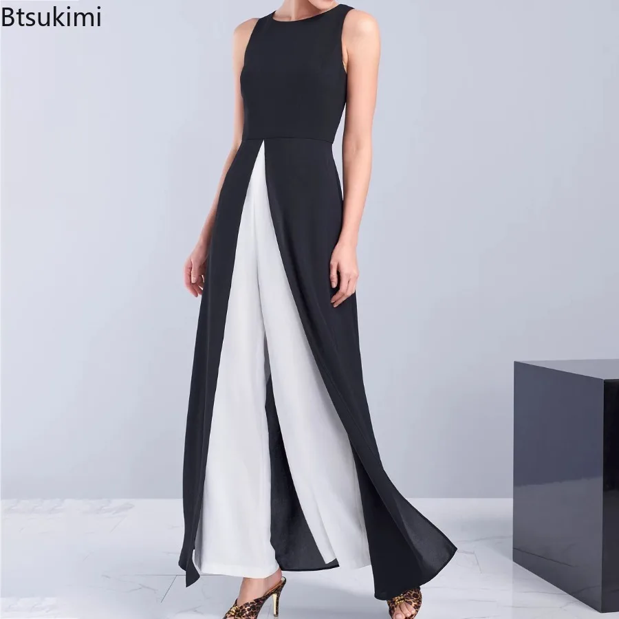 Women Summer Jumpsuit Lady Contrast Color Patchwork Splicing Chiffon Slim Round Neck Elegant Office Sleeveless Top and Long Pant
Women Summer Jumpsuit Lady Contrast Color Patchwork Splicing Chiffon Slim Round Neck Elegant Office Sleeveless Top and Long Pant