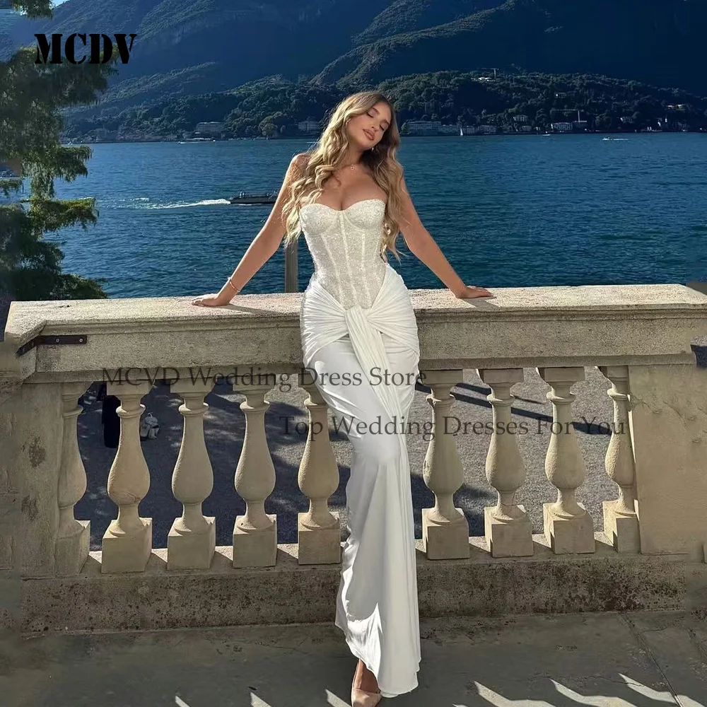 MCDV Shiny Mermaid Wedding Dresses Sleeveless Glitter Party Bride Gown Zipper Back Strapless Pleat Evening Prom Dress Customized
MCDV Shiny Mermaid Wedding Dresses Sleeveless Glitter Party Bride Gown Zipper Back Strapless Pleat Evening Prom Dress Customized