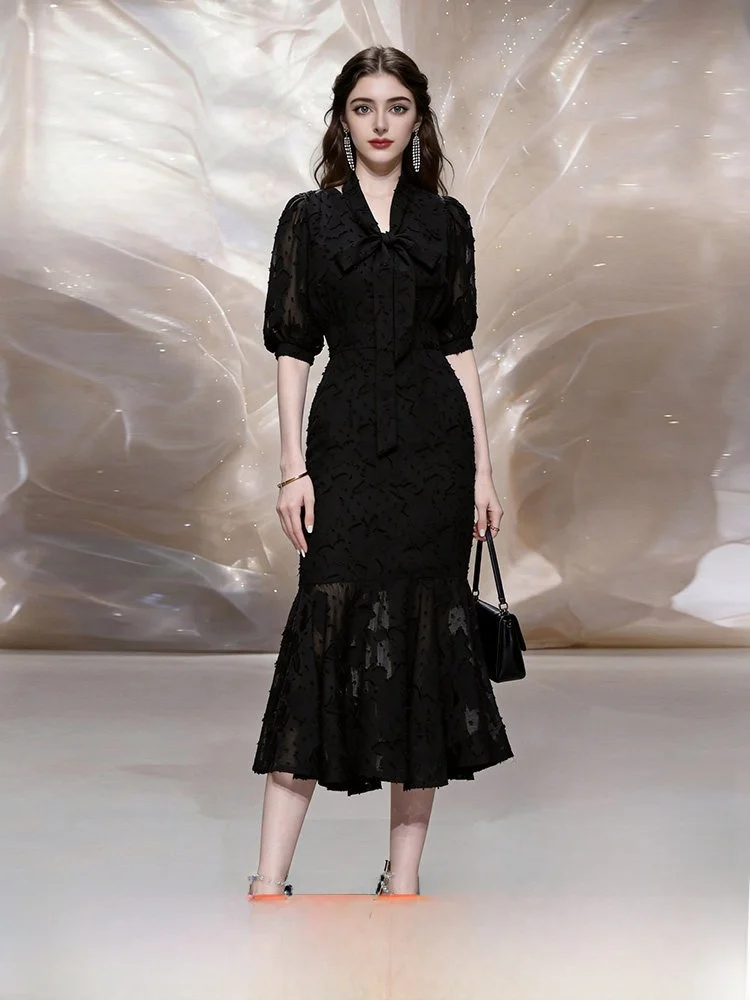 Elegant Black Chiffon Mermaid Dress V-Neck Tie Waist Floral Embroidery Summer 2026 Fashion City Commute Women's Dress
Elegant Black Chiffon Mermaid Dress V-Neck Tie Waist Floral Embroidery Summer 2026 Fashion City Commute Women's Dress