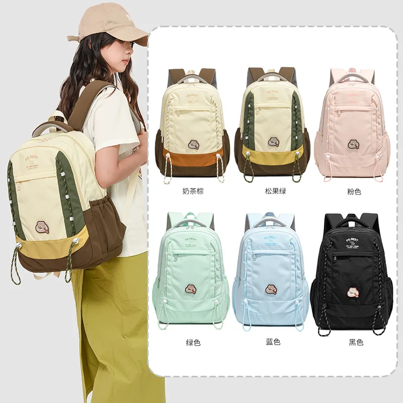 New Womens Multi Color Color Block Backpack with Cute Cartoon Patch Large Capacity Laptop Backpack for School Travel
New Womens Multi Color Color Block Backpack with Cute Cartoon Patch Large Capacity Laptop Backpack for School Travel