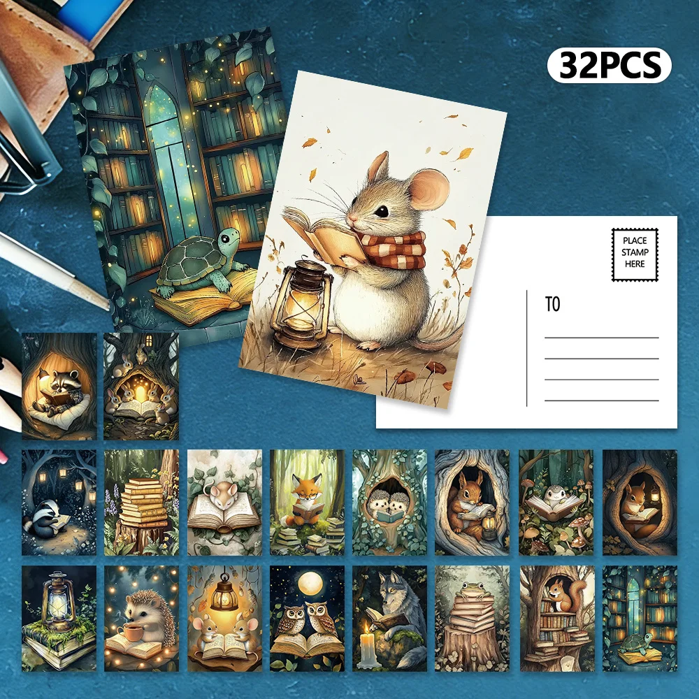 32pcs, animal reading postcards, indoor bedroom decoration, wall stickers, message cards, greeting cards,commemorative postcards
32pcs, animal reading postcards, indoor bedroom decoration, wall stickers, message cards, greeting cards,commemorative postcards