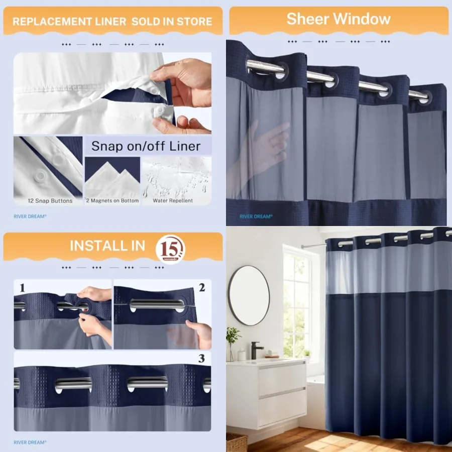 Heavyweight No Hooks Required Dotted Waffle Weave Shower Curtain with Snap in Liner - 71W x 74H, Hotel Grade, Spa Like Bath Cur
Heavyweight No Hooks Required Dotted Waffle Weave Shower Curtain with Snap in Liner - 71W x 74H, Hotel Grade, Spa Like Bath Cur