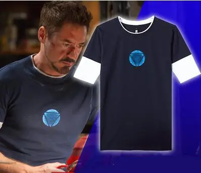Tony Stark Tshirt Man Tony Stark cosplay fake two Luminous T-shirt Movie Shirt Tee