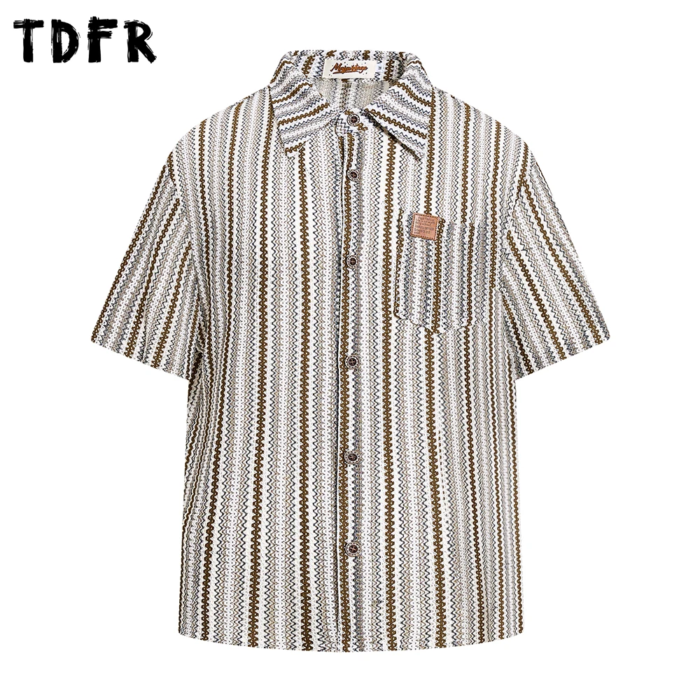 Retro Knitted Striped Short Sleeve Shirts Mens Pocket Hip Hop Casual Loose Single Breasted Lapel Half-Sleeve Shirts Man
Retro Knitted Striped Short Sleeve Shirts Mens Pocket Hip Hop Casual Loose Single Breasted Lapel Half-Sleeve Shirts Man