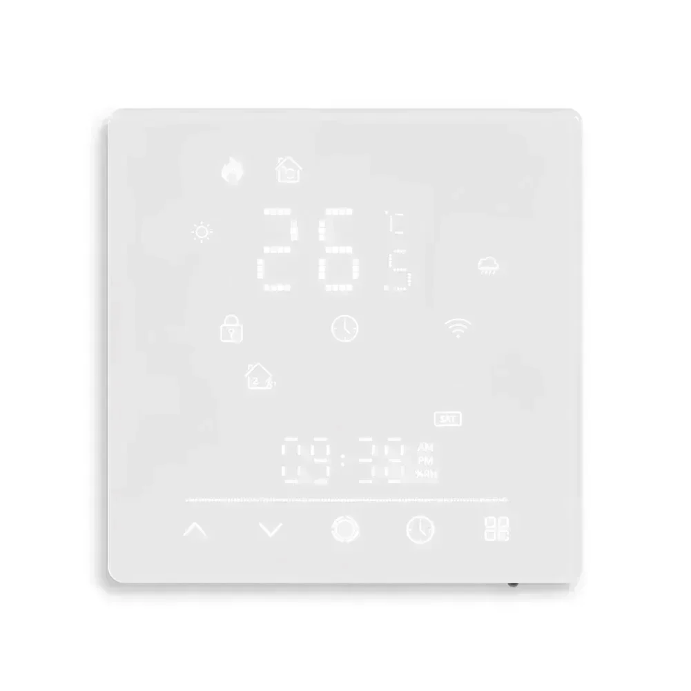 Умный переключатель управления подогревом WIFI для электрического подогрева пола, совместимого с Tuya, с сенсорным экраном и метеостанцией
Умный переключатель управления подогревом WIFI для электрического подогрева пола, совместимого с Tuya, с сенсорным экраном и метеостанцией