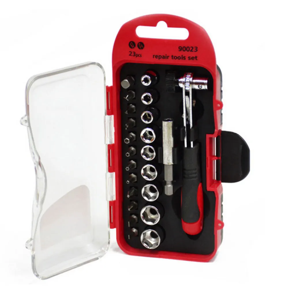23Pcs Repair Socket Set Complete Tool Kit for Automotive Household Use Organized Box Storage Extension Link Set