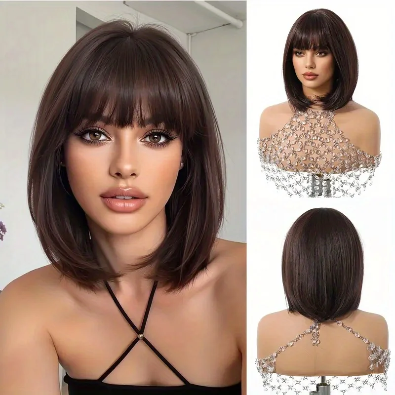 Women's Straight Hair with Bangs - Natural Brown Ombre, Suitable for Casual Wear or Party Looks, Synthetic Wig
Women's Straight Hair with Bangs - Natural Brown Ombre, Suitable for Casual Wear or Party Looks, Synthetic Wig