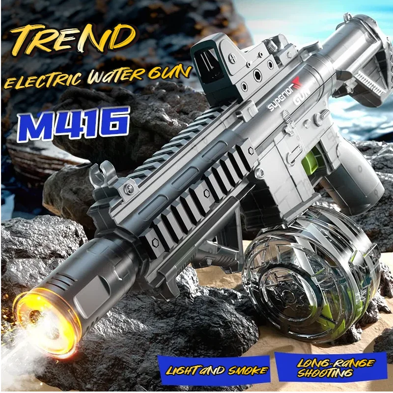 Trendy Electric Water Gun M416 - LED Light & Smoke Effect Long-Range Squirt Toy with Large Water Drum Summer Pool Beach Toy
Trendy Electric Water Gun M416 - LED Light & Smoke Effect Long-Range Squirt Toy with Large Water Drum Summer Pool Beach Toy