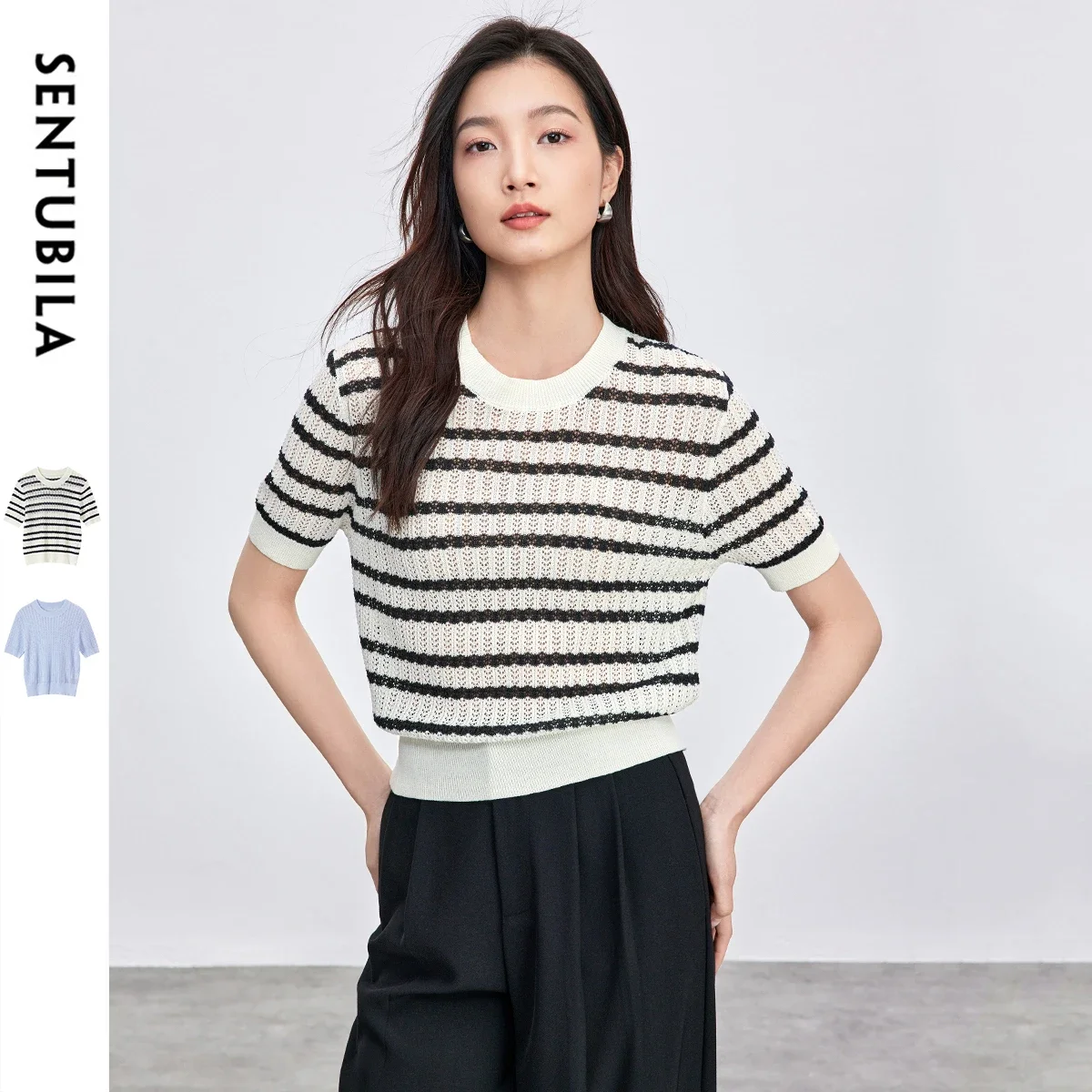 SENTUBILA 2025 Summer Striped Pullovers For Women Loose Fit Contrast Color O Neck Short Sleeve Knitwear Female Top W52H59359
SENTUBILA 2025 Summer Striped Pullovers For Women Loose Fit Contrast Color O Neck Short Sleeve Knitwear Female Top W52H59359