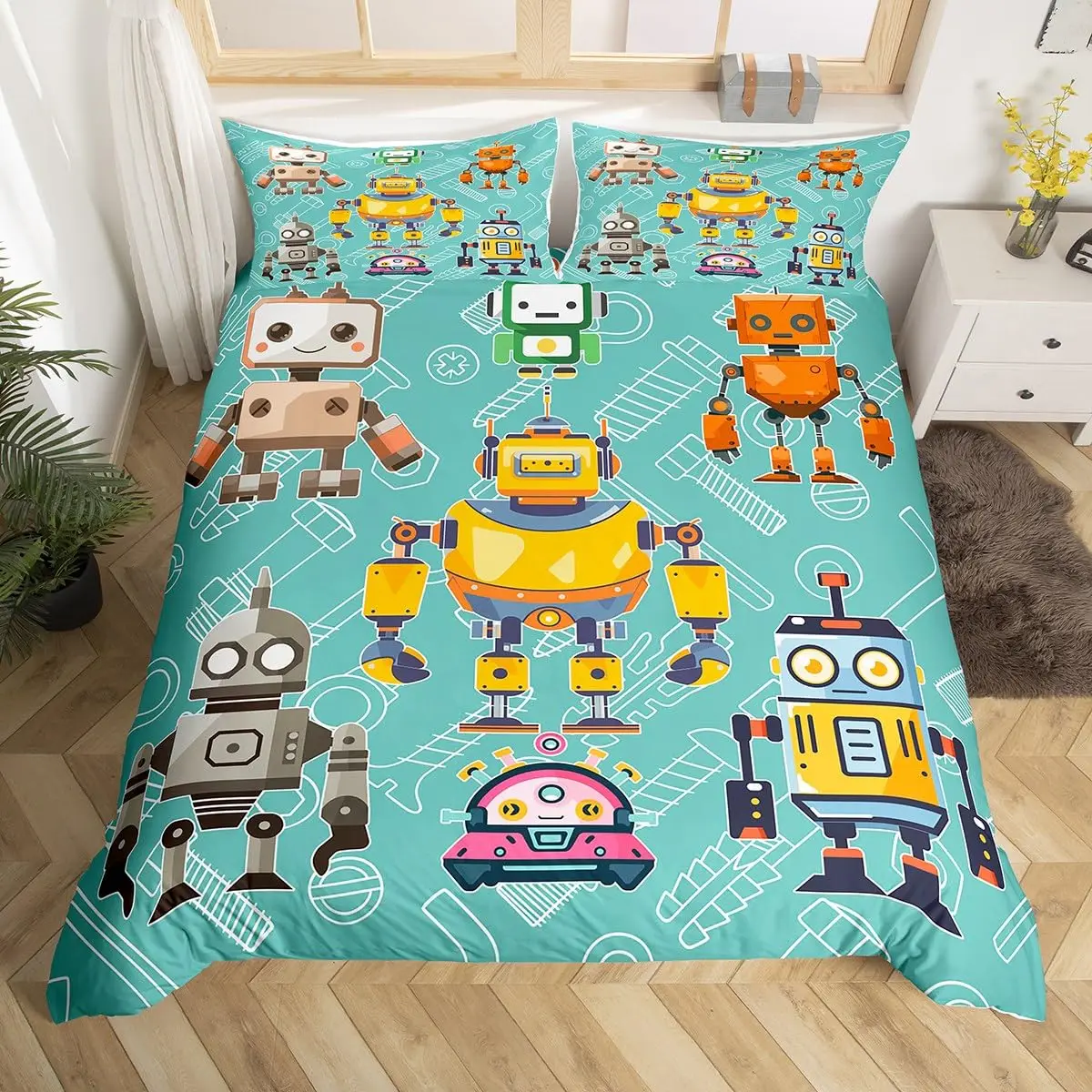 Boys Cartoon Robot Duvet Cover Set Modern Science Fiction Cool Robot Bedding Set Full King Comforter Cover for Kids Girls Teens
Boys Cartoon Robot Duvet Cover Set Modern Science Fiction Cool Robot Bedding Set Full King Comforter Cover for Kids Girls Teens