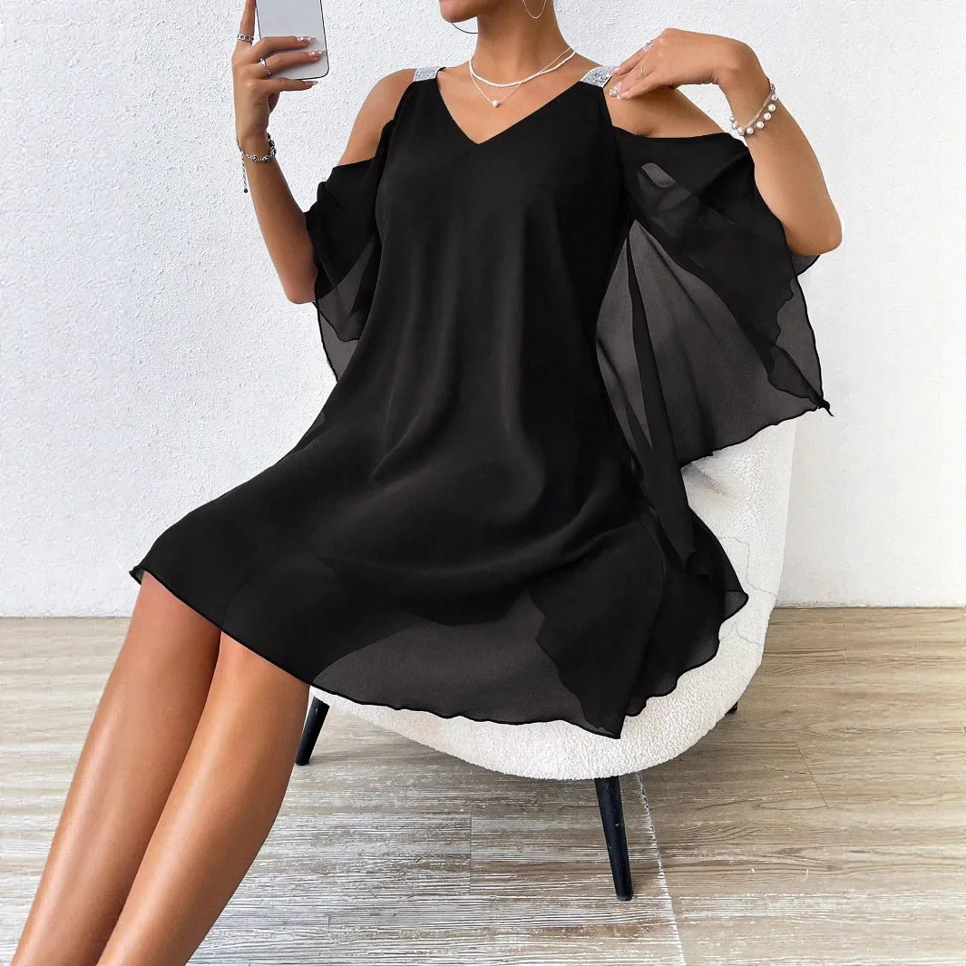 2026 Women's Off-Shoulder V-Neck Chiffon Dress Women's Black Lotus Leaf Versatile Elegant Long Sleeves
2026 Women's Off-Shoulder V-Neck Chiffon Dress Women's Black Lotus Leaf Versatile Elegant Long Sleeves