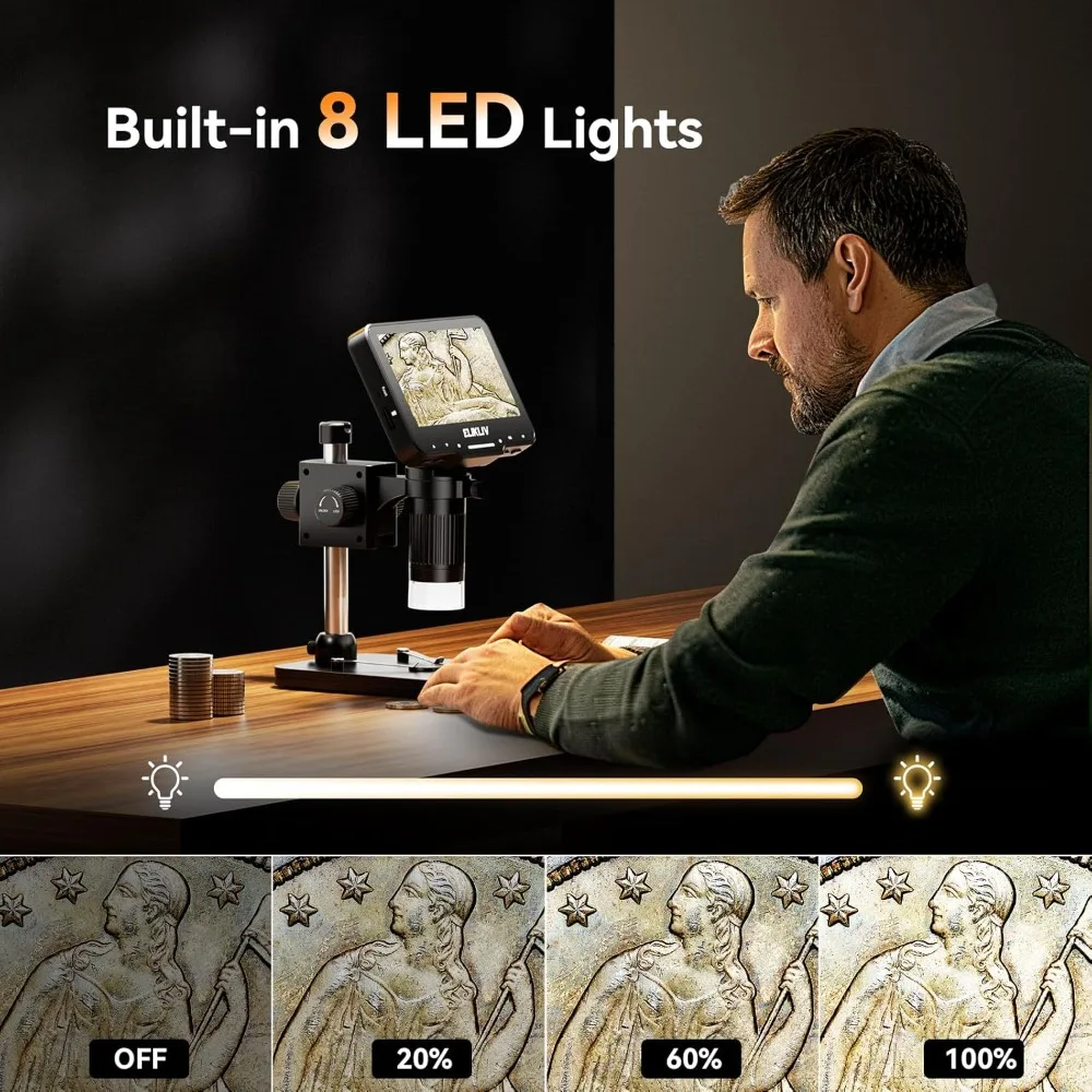 Coin Microscope for Adults: 4.3'' LCD Digital Microscope 1000x with 8 Adjustable LED Lights, PC View Compatible
Coin Microscope for Adults: 4.3'' LCD Digital Microscope 1000x with 8 Adjustable LED Lights, PC View Compatible