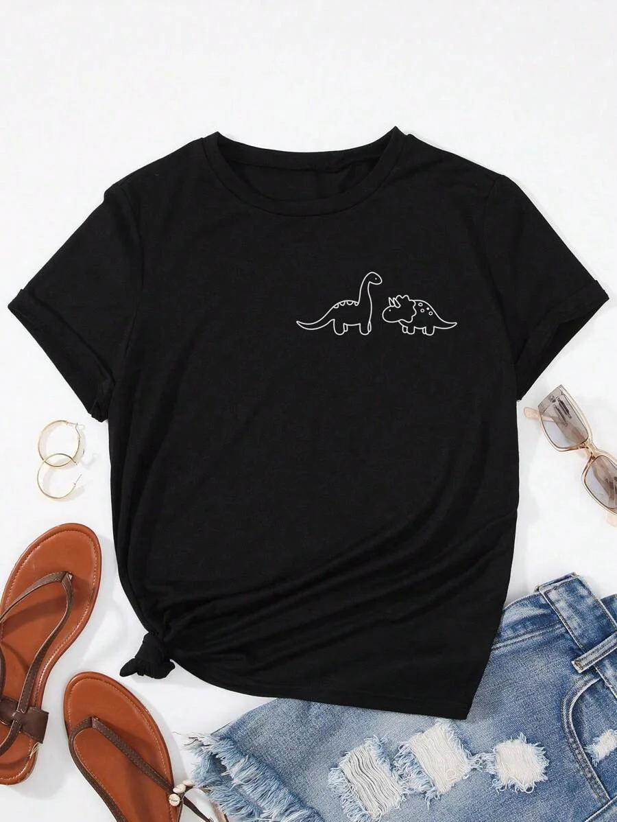 Fun Dinosaur Line Print Plus Size Women's T-Shirt, Hot Girl Style, Pure Desire & Slim Fit Design
Fun Dinosaur Line Print Plus Size Women's T-Shirt, Hot Girl Style, Pure Desire & Slim Fit Design