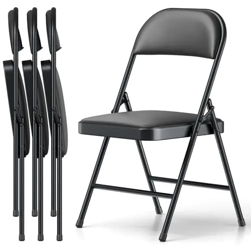 Black PU Leather Padded Foldable Chair With Reinforced Metal Frame, Heavy Duty Portable Seating For Office, Dorm, Events, Patio
Black PU Leather Padded Foldable Chair With Reinforced Metal Frame, Heavy Duty Portable Seating For Office, Dorm, Events, Patio
