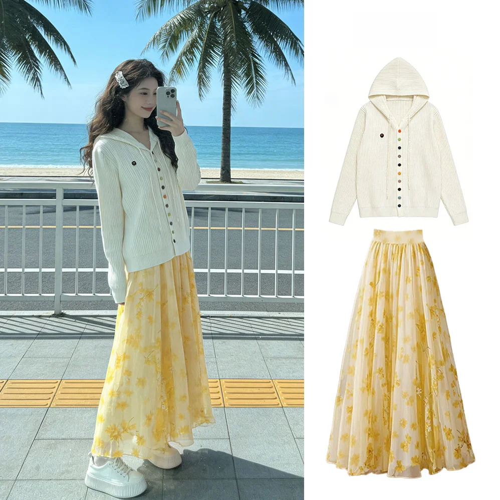 Dopamine Spring Fashion Set Women's Knitted Hat Two-Piece Set Floral Half-Skirt Matching Long Sleeve Hoodie Casual Style
Dopamine Spring Fashion Set Women's Knitted Hat Two-Piece Set Floral Half-Skirt Matching Long Sleeve Hoodie Casual Style