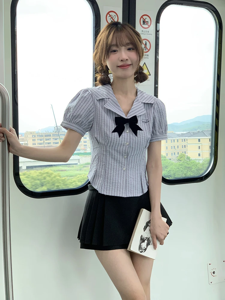 Sweet Style Short Sleeve Slim Fit Shirt Women's Anti-Aging Waist-Cinching Blue Summer Black Skirt Tokyo Seasonal Record JK
Sweet Style Short Sleeve Slim Fit Shirt Women's Anti-Aging Waist-Cinching Blue Summer Black Skirt Tokyo Seasonal Record JK