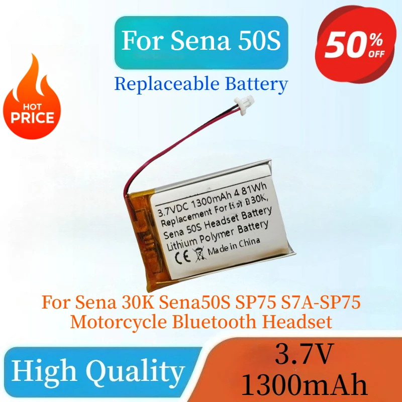 High Quality Brand-New 3.7V 1300mAh Rechargeable Battery For Sena 30K 50S Sena50S SP75 S7A-SP75 Motorcycle Bluetooth Headset
High Quality Brand-New 3.7V 1300mAh Rechargeable Battery For Sena 30K 50S Sena50S SP75 S7A-SP75 Motorcycle Bluetooth Headset