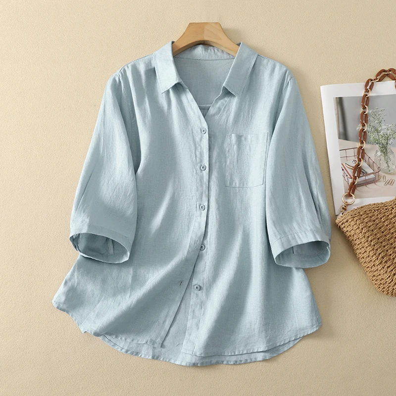 Retro Wash Cotton Shirt Summer Turn-down Collar Mid-sleeve Single Button Five Sleeve Women's Comfortable Breathable Loose Fit
Retro Wash Cotton Shirt Summer Turn-down Collar Mid-sleeve Single Button Five Sleeve Women's Comfortable Breathable Loose Fit