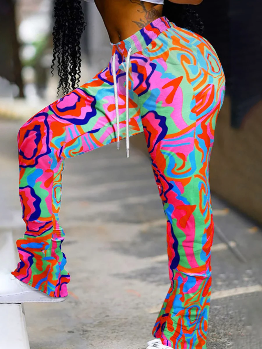 LW Multicolor Trendy Color Block Pants High Waist Mixed Print Drawstring Flared Pants Women's Casual Basics Trousers
LW Multicolor Trendy Color Block Pants High Waist Mixed Print Drawstring Flared Pants Women's Casual Basics Trousers