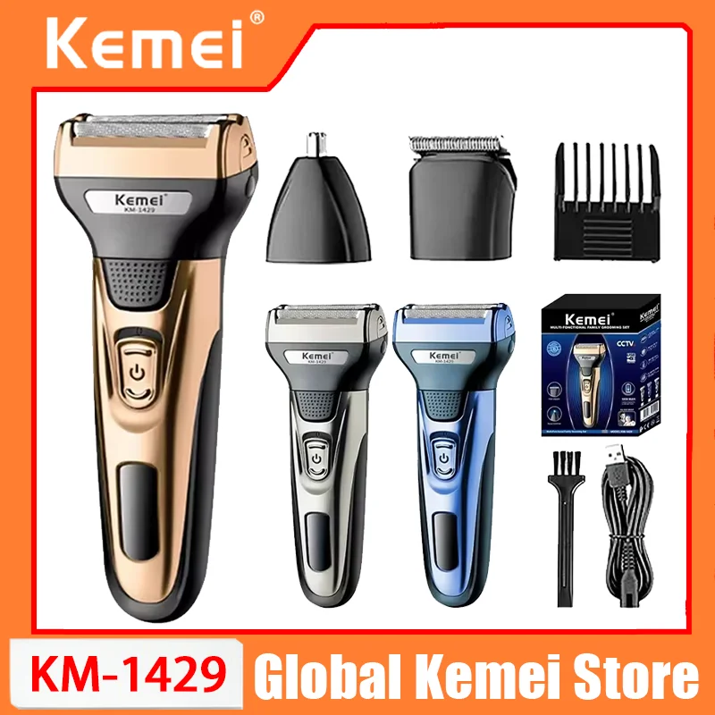 Kemei KM-1429 3in1 Grooming Kit Electric Shaver For Men Beard Hair Trimmer Body Nose Ear Shaving Machine Face Razor Rechargeable
Kemei KM-1429 3in1 Grooming Kit Electric Shaver For Men Beard Hair Trimmer Body Nose Ear Shaving Machine Face Razor Rechargeable