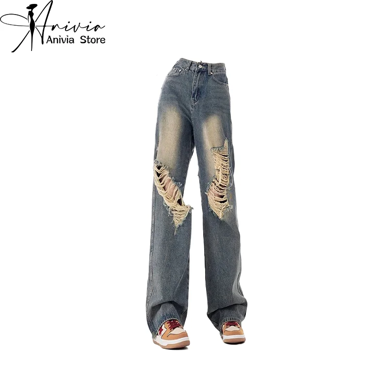 Harajuku Streetwear Retro Fashion Women High Waist Blue Hole Jeans Loose Wide Leg Straight Loose Denim Trousers Y2K Baggy Pants
Harajuku Streetwear Retro Fashion Women High Waist Blue Hole Jeans Loose Wide Leg Straight Loose Denim Trousers Y2K Baggy Pants