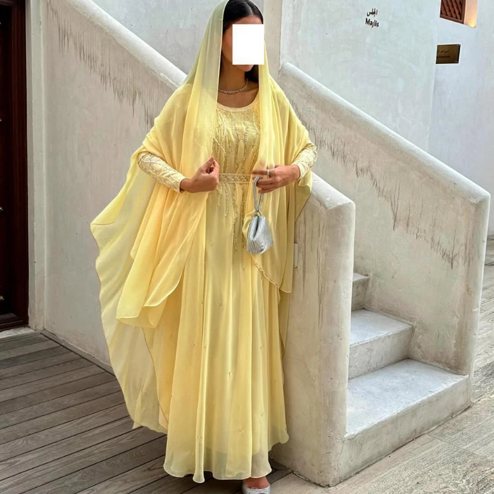Customized Simple O-neck Sequined Beading Yellow Draped Chiffon Evening Dresses Full Sleeves Ankle Length Pageant Gowns
Customized Simple O-neck Sequined Beading Yellow Draped Chiffon Evening Dresses Full Sleeves Ankle Length Pageant Gowns