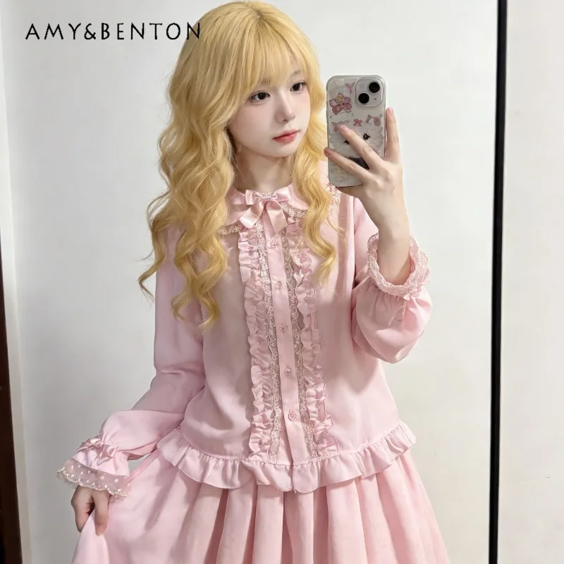 Lolita Style Basic Versatile Shirt Long Sleeve Chiffon Top Women Sweet Cute Japanese Doll Collar Bow Slim Fit Blouses Spring New
Lolita Style Basic Versatile Shirt Long Sleeve Chiffon Top Women Sweet Cute Japanese Doll Collar Bow Slim Fit Blouses Spring New