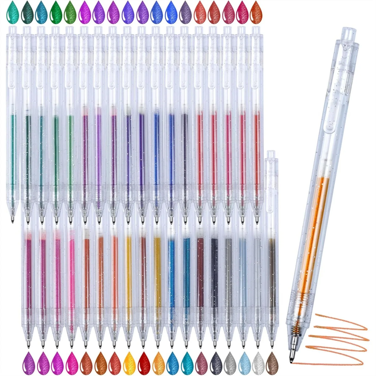 36 Colors Retractable Glitter Gel Pens with Fine Point, Vibrant Sparkle Metallic Ink for Coloring Books, Drawing, Journaling
36 Colors Retractable Glitter Gel Pens with Fine Point, Vibrant Sparkle Metallic Ink for Coloring Books, Drawing, Journaling