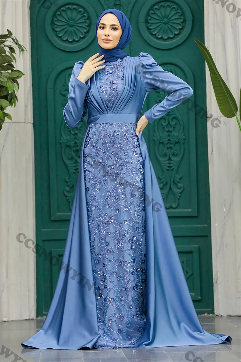 Satin Appliques Beaded Hijab Muslim Evening Dresses Long Sleeve A Line Islamic Formal Party Gown Women Arabic Robes De Soirée
Satin Appliques Beaded Hijab Muslim Evening Dresses Long Sleeve A Line Islamic Formal Party Gown Women Arabic Robes De Soirée