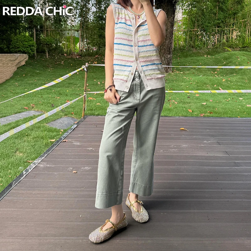 ReddaChic винтажные зеленые укороченные расклешенные джинсы для женщин, модные повседневные широкие брюки с двойными пуговицами и высокой талией, брюки Y2k на выход
ReddaChic винтажные зеленые укороченные расклешенные джинсы для женщин, модные повседневные широкие брюки с двойными пуговицами и высокой талией, брюки Y2k на выход