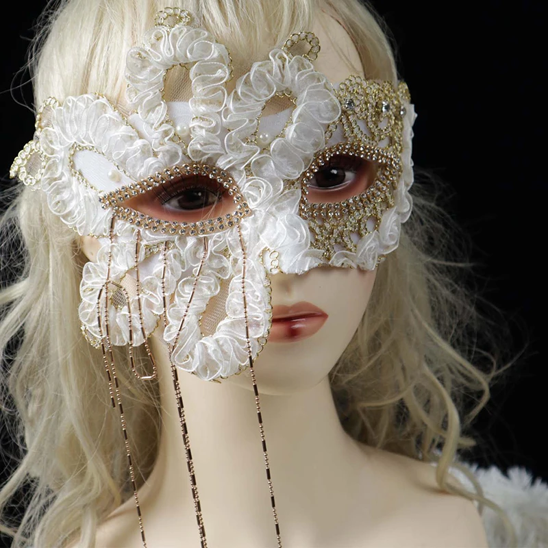 Luxury White Lace Masquerade Mask, Crystal Rhinestone Half Face Mask with Tassels for Women, Venetian Style for Party & Prom
Luxury White Lace Masquerade Mask, Crystal Rhinestone Half Face Mask with Tassels for Women, Venetian Style for Party & Prom