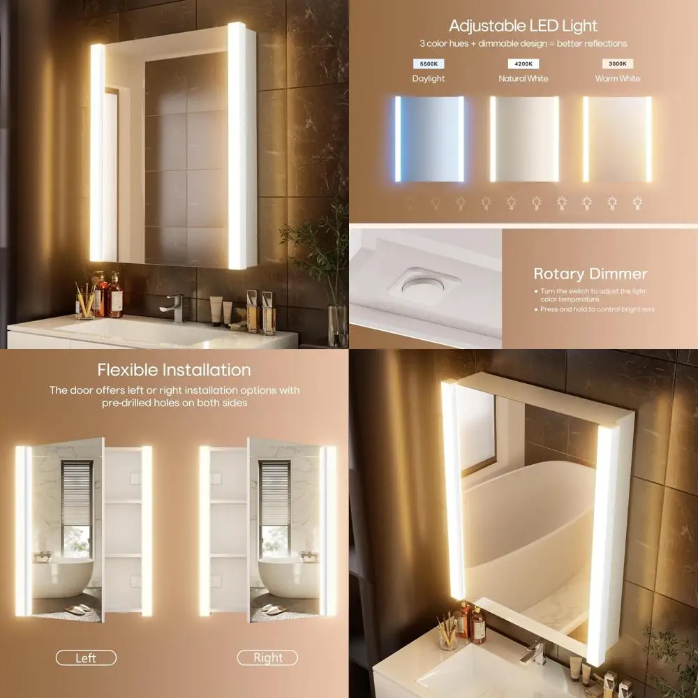 20x28 Inch LED Illuminated Medicine Cabinet with Mirror, Waterproof Wood, Adjustable Brightness, 3000K/5500K, Adjustable Shelf
20x28 Inch LED Illuminated Medicine Cabinet with Mirror, Waterproof Wood, Adjustable Brightness, 3000K/5500K, Adjustable Shelf