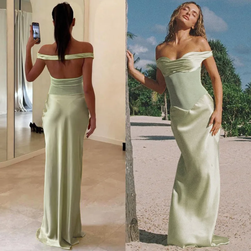 Elegant Off Shoulder Satin Maxi Dress For Women New Sexy Slim Fit Bodycon Wrap Style Evening Gown For Party Or Night Club Look
Elegant Off Shoulder Satin Maxi Dress For Women New Sexy Slim Fit Bodycon Wrap Style Evening Gown For Party Or Night Club Look