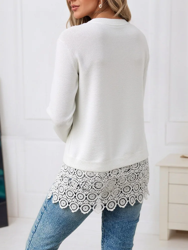 Casual V-neck Long Sleeve Soft Sweater Autumn Winter New Solid Color Knitted Pullovers Elegant Lady Lace Spliced Commute Jumpers
Casual V-neck Long Sleeve Soft Sweater Autumn Winter New Solid Color Knitted Pullovers Elegant Lady Lace Spliced Commute Jumpers