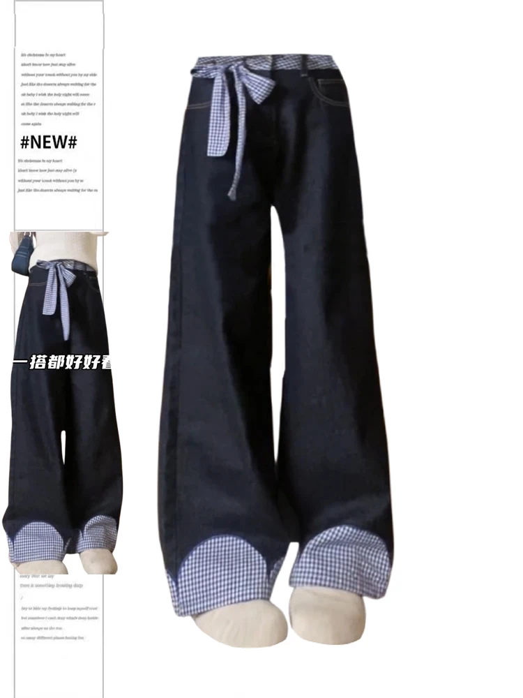 Women's Blue Y2k Jeans Plaid Patchwork Denim Trousers Vintage Japanese 2000s Style Baggy Straight Jean Pants Emo Trashy Clothes
Women's Blue Y2k Jeans Plaid Patchwork Denim Trousers Vintage Japanese 2000s Style Baggy Straight Jean Pants Emo Trashy Clothes