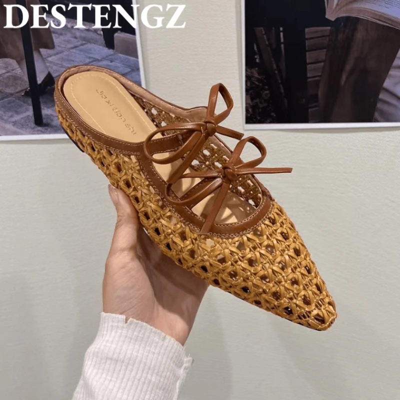 Weave Flat Platform Slippers Pointed Toe Sandals Women Mules Shoes Summer Bow 2025 New Shallow Marie Janes Shoes Woman Sandalias
Weave Flat Platform Slippers Pointed Toe Sandals Women Mules Shoes Summer Bow 2025 New Shallow Marie Janes Shoes Woman Sandalias