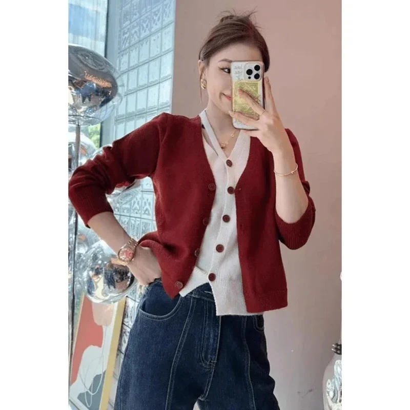 Two Piece Long Sleeved V-neck Knitted Sweater for Women Early Autumn New Loose and Slimming Style Cardigan Sweater E4568
Two Piece Long Sleeved V-neck Knitted Sweater for Women Early Autumn New Loose and Slimming Style Cardigan Sweater E4568
