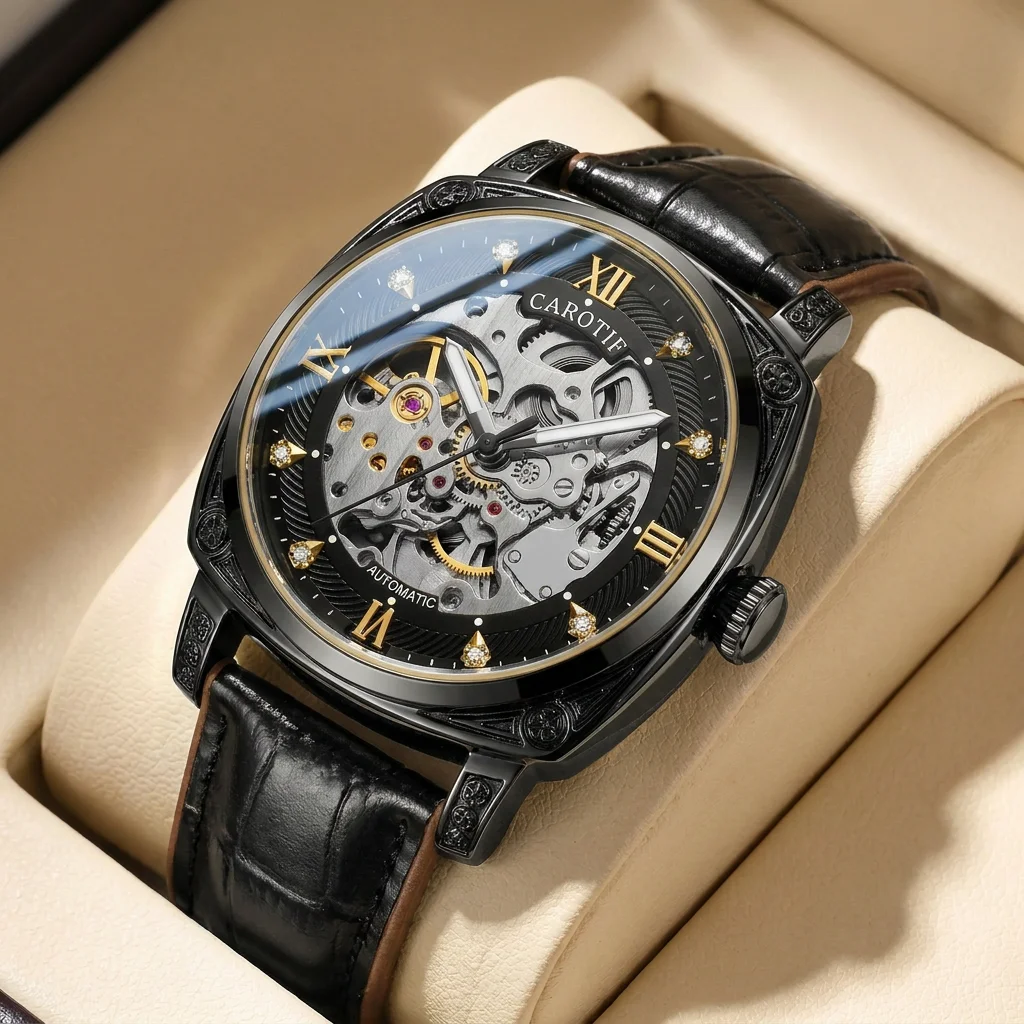 1pcs Men's silver dial silicone strap vintage fashion skeleton gear luxury details Mechanical Watch for daily business party hol
1pcs Men's silver dial silicone strap vintage fashion skeleton gear luxury details Mechanical Watch for daily business party hol