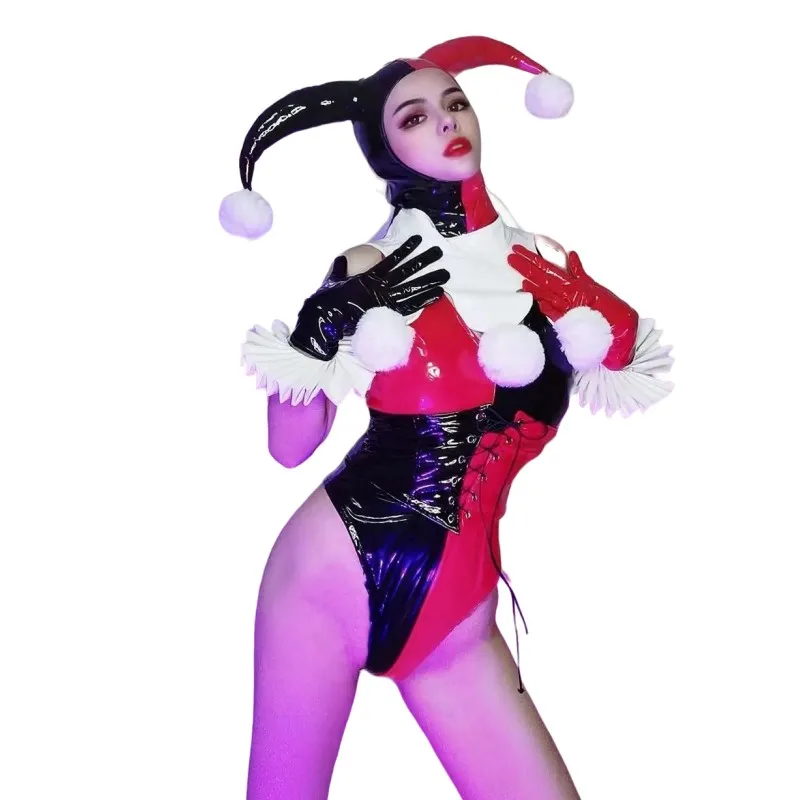 Red Black Patent Leather Bodysuit Ox Horn Headgear Dance Outfits Sexy Nightclub Bar DJ Singer Dancer Gogo Club Party Costume
Red Black Patent Leather Bodysuit Ox Horn Headgear Dance Outfits Sexy Nightclub Bar DJ Singer Dancer Gogo Club Party Costume