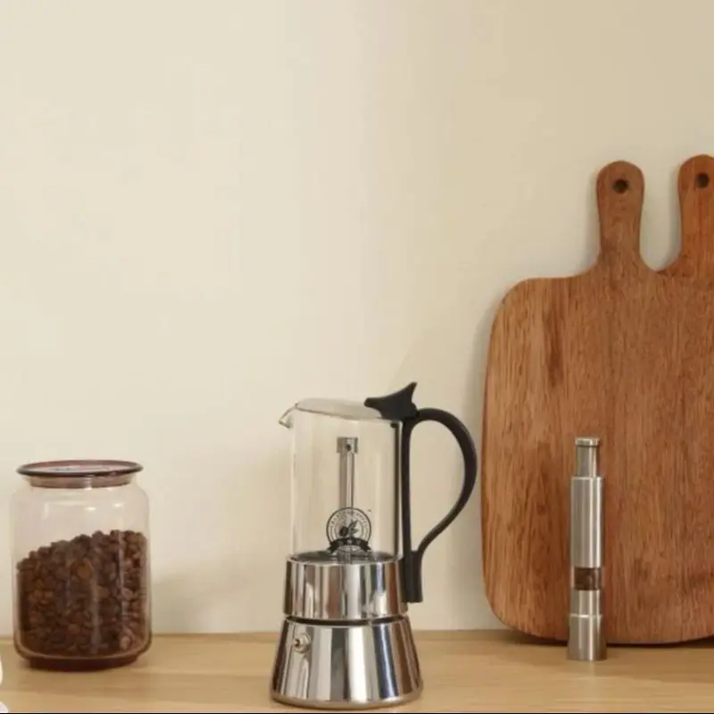 4cups See-Through Moka Pot: High-Borosilicate Glass Body, Durable 430 Base. Home/Office/Camping Use. Works on Induction & Gas
4cups See-Through Moka Pot: High-Borosilicate Glass Body, Durable 430 Base. Home/Office/Camping Use. Works on Induction & Gas