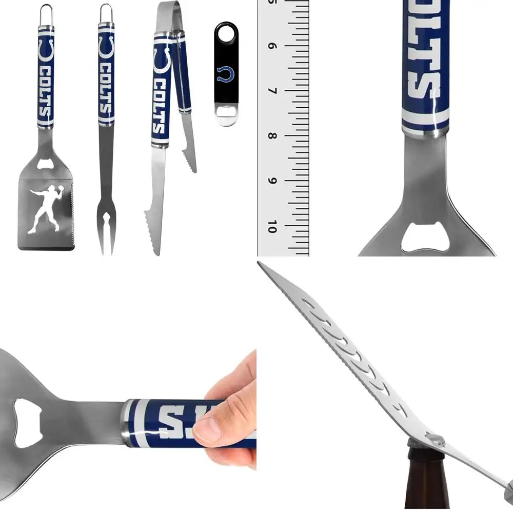 Colts 3-Piece Stainless Steel Barbecue Tool Set with Bottle Opener, Team-Colored, One Size
Colts 3-Piece Stainless Steel Barbecue Tool Set with Bottle Opener, Team-Colored, One Size