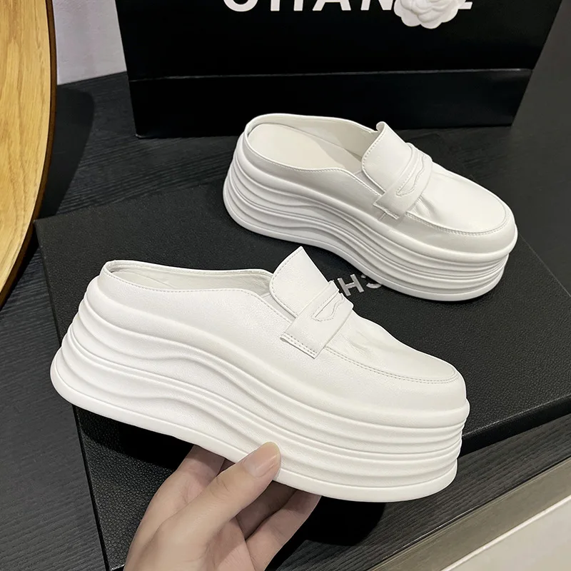 White Genuine Leather Platform Mule Loafers For Women Backless Slip On Design Round Toe Multi Layer Wavy Striped Thick Sole New
White Genuine Leather Platform Mule Loafers For Women Backless Slip On Design Round Toe Multi Layer Wavy Striped Thick Sole New