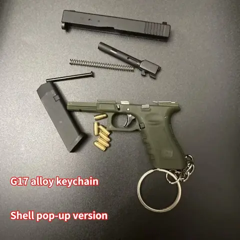1:3 G17 G34 Alloy Gun Model Shell Pop-up Version Metal Keychain Pendant Detachable Decompression Toy Military Fans Collection