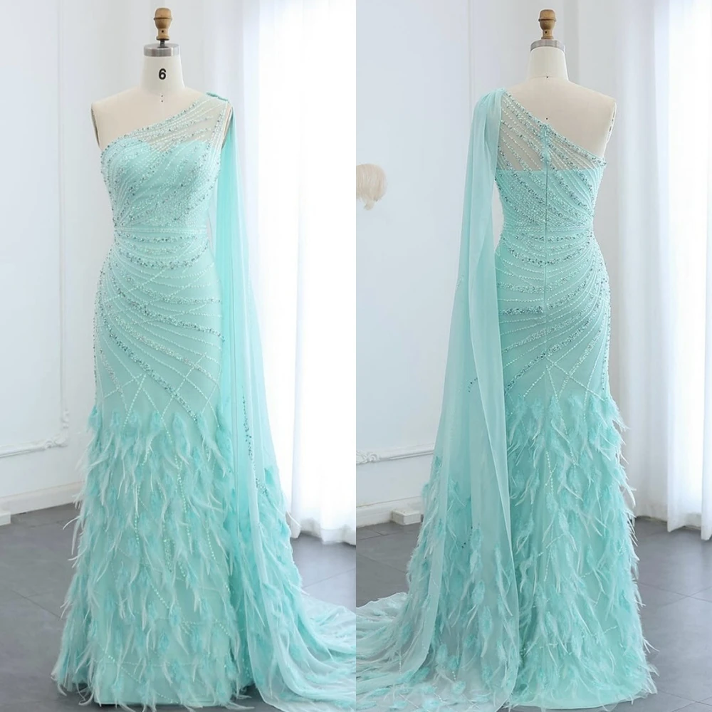 Customized Elegant Green Organza Evening Dress Formal One Shoulder Sleeveless Celebrity Gown Classic Mermaid Feathers Prom Dress
Customized Elegant Green Organza Evening Dress Formal One Shoulder Sleeveless Celebrity Gown Classic Mermaid Feathers Prom Dress