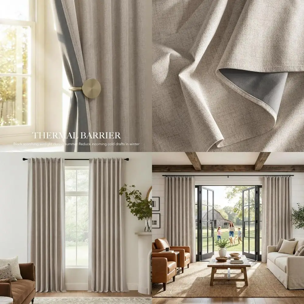 Термоизолирующие льняные шторы, длина 102 дюйма, натуральный бежевый цвет, комплект из 2 панелей для обеспечения приватности в доме
Термоизолирующие льняные шторы, длина 102 дюйма, натуральный бежевый цвет, комплект из 2 панелей для обеспечения приватности в доме