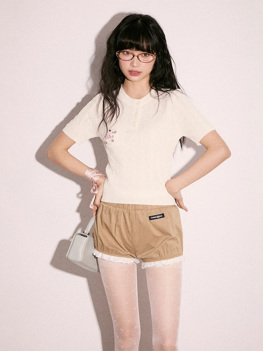 Summer Slim Fit Knitted Short Sleeve round Neck T-Shirt Cream Kitten Moonlight Puffin Color Diamond Women's Casual Top
Summer Slim Fit Knitted Short Sleeve round Neck T-Shirt Cream Kitten Moonlight Puffin Color Diamond Women's Casual Top